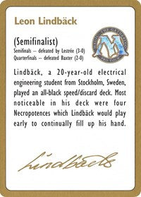 1996 Leon Lindback Biography Card [World Championship Decks] | Chromatic Games