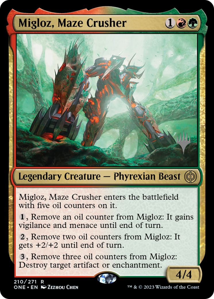 Migloz, Maze Crusher (Promo Pack) [Phyrexia: All Will Be One Promos] | Chromatic Games