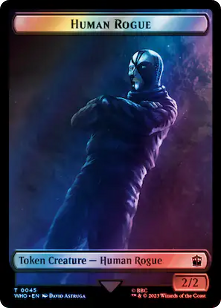 Human Rogue // Dinosaur Double-Sided Token (Surge Foil) [Doctor Who Tokens] | Chromatic Games