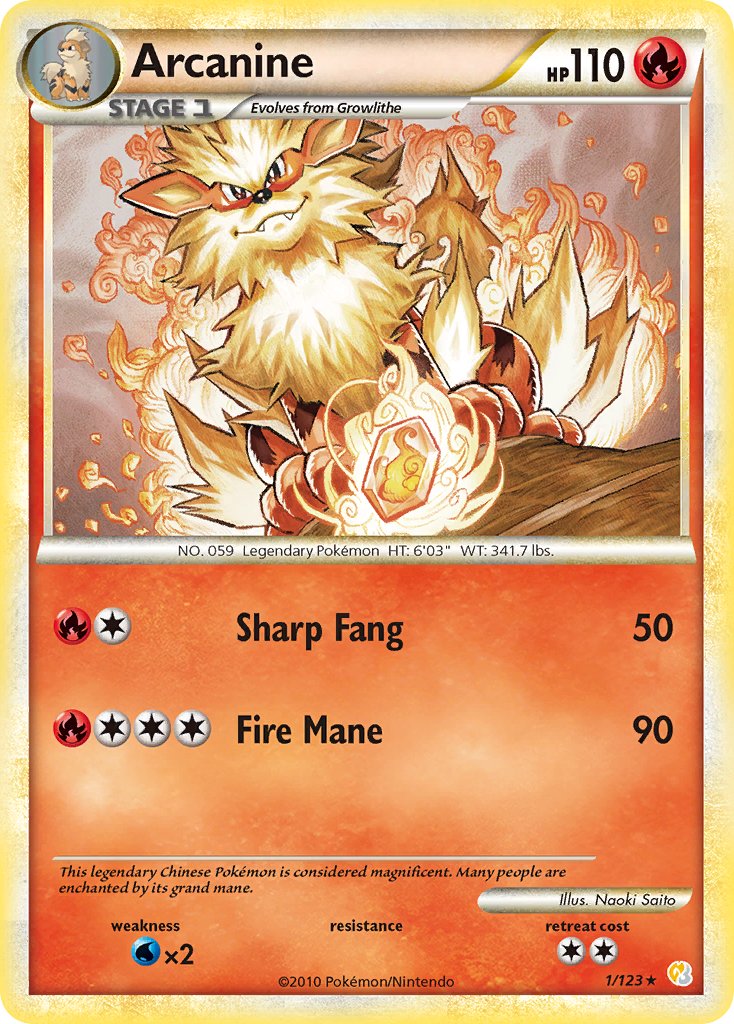 Arcanine (1/123) (Theme Deck Exclusive) [HeartGold & SoulSilver: Base Set] | Chromatic Games