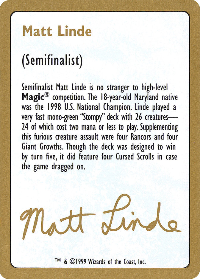 Matt Linde Bio [World Championship Decks 1999] | Chromatic Games