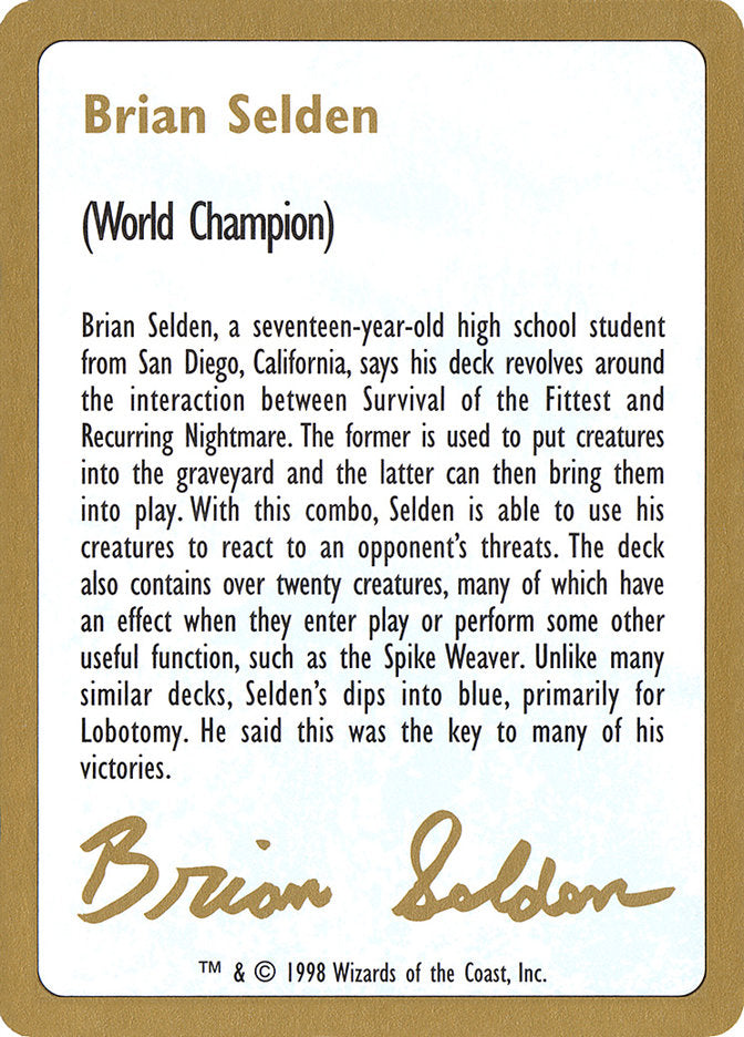 Brian Selden Bio [World Championship Decks 1998] | Chromatic Games