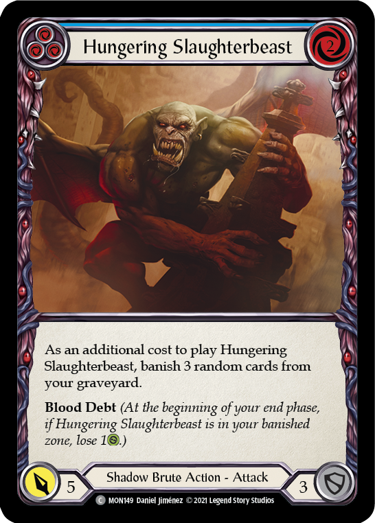 Hungering Slaughterbeast (Blue) [MON149-RF] (Monarch)  1st Edition Rainbow Foil | Chromatic Games