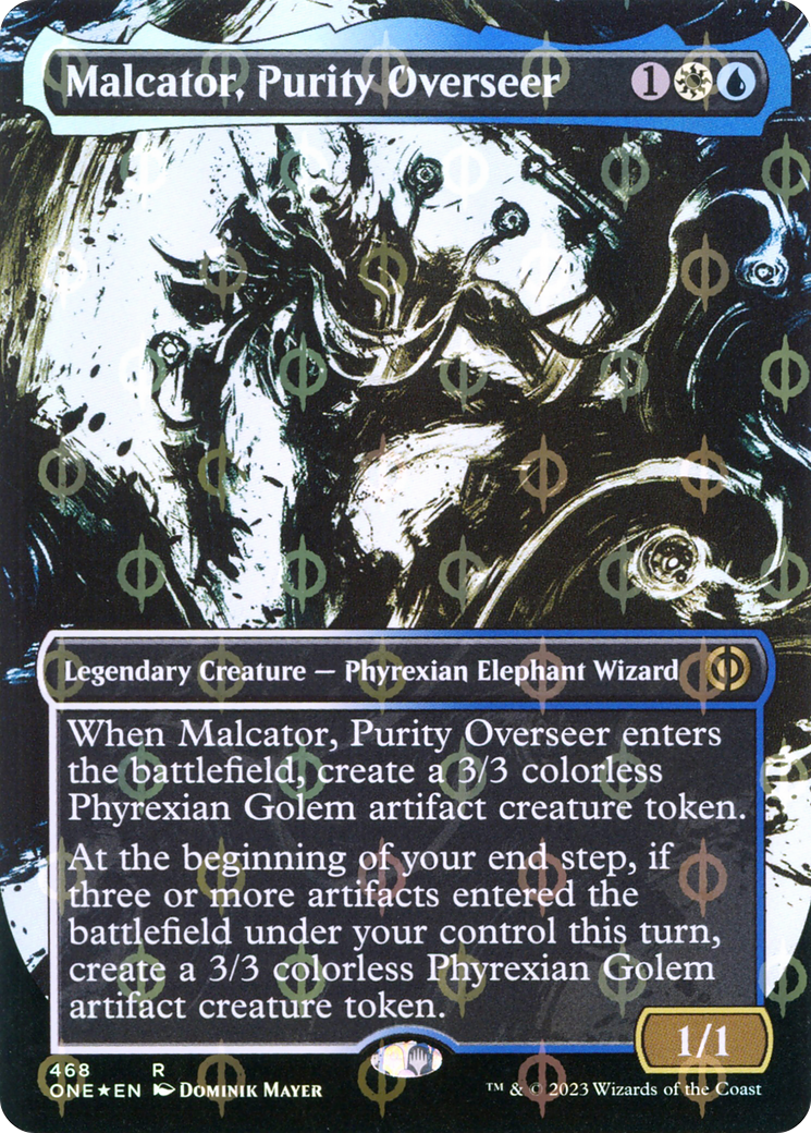 Malcator, Purity Overseer (Borderless Ichor Step-and-Compleat Foil) [Phyrexia: All Will Be One] | Chromatic Games