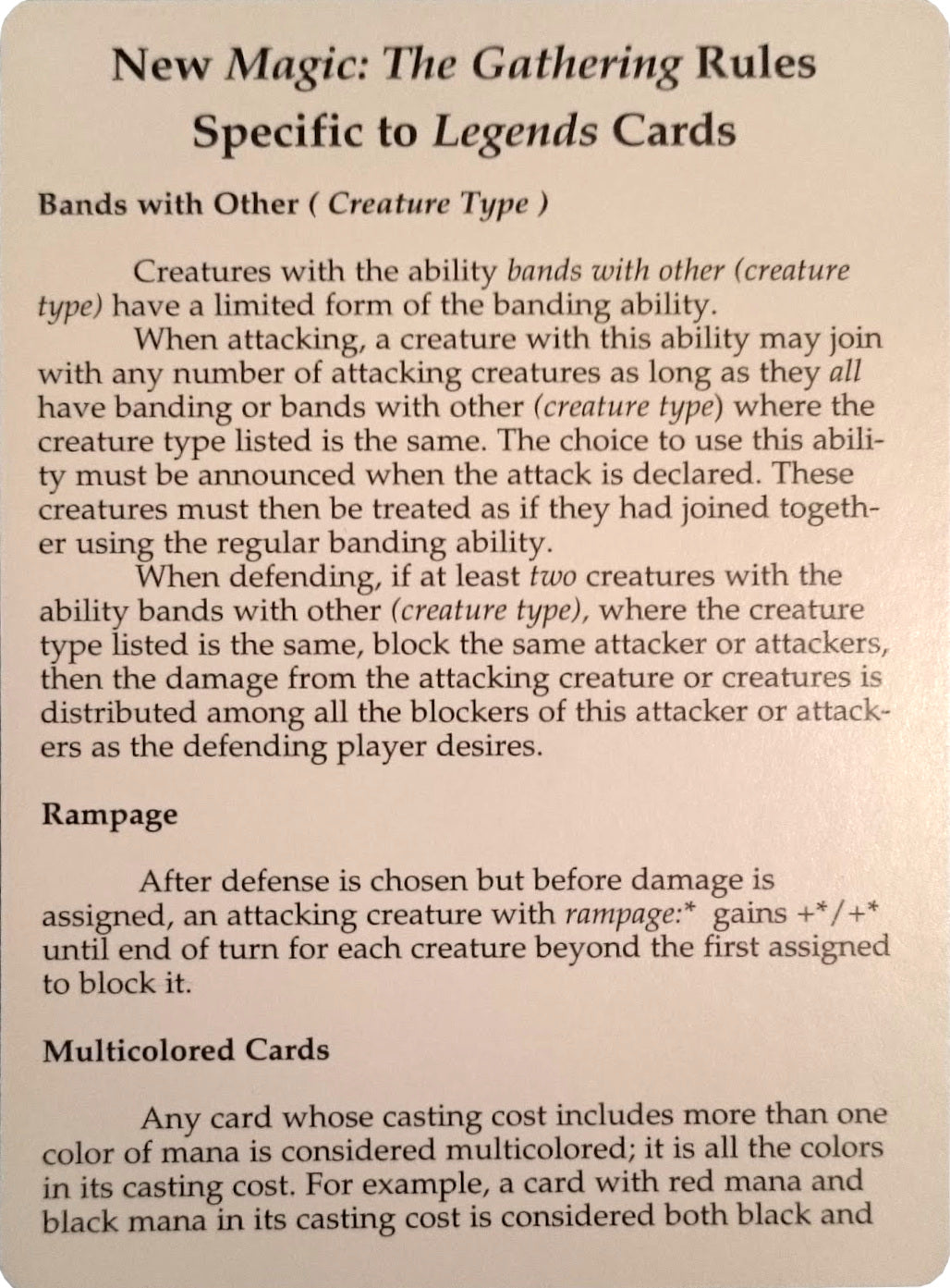 Legends Rules Card [Legends Tokens] | Chromatic Games
