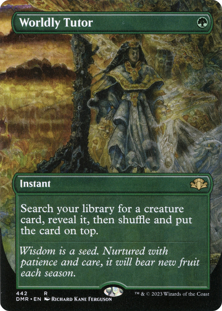 Worldly Tutor (Borderless Alternate Art) [Dominaria Remastered] | Chromatic Games