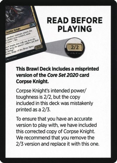 Corpse Knight Reminder Card (Knights' Charge Brawl Deck) [Core Set 2020 Tokens] | Chromatic Games