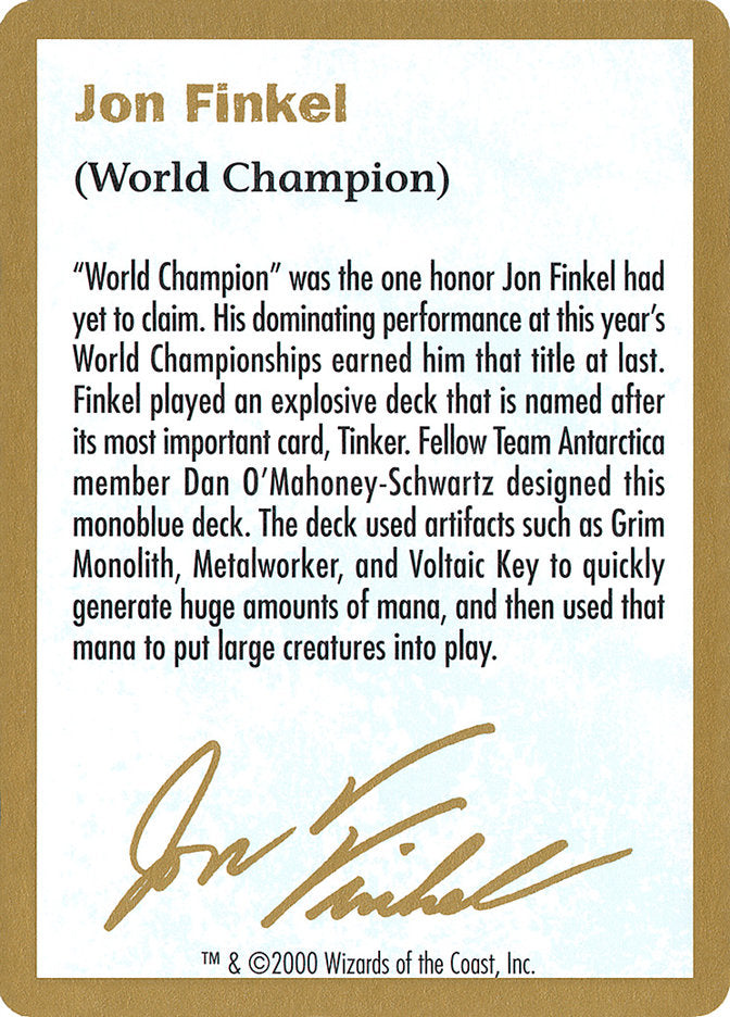 Jon Finkel Bio [World Championship Decks 2000] | Chromatic Games